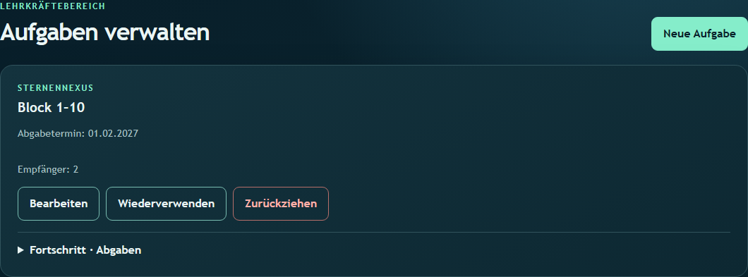 Ansicht von Leitfaden für Aufgaben