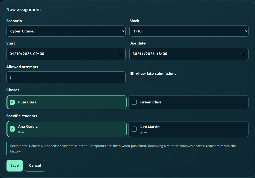 View of Create an assignment (2)